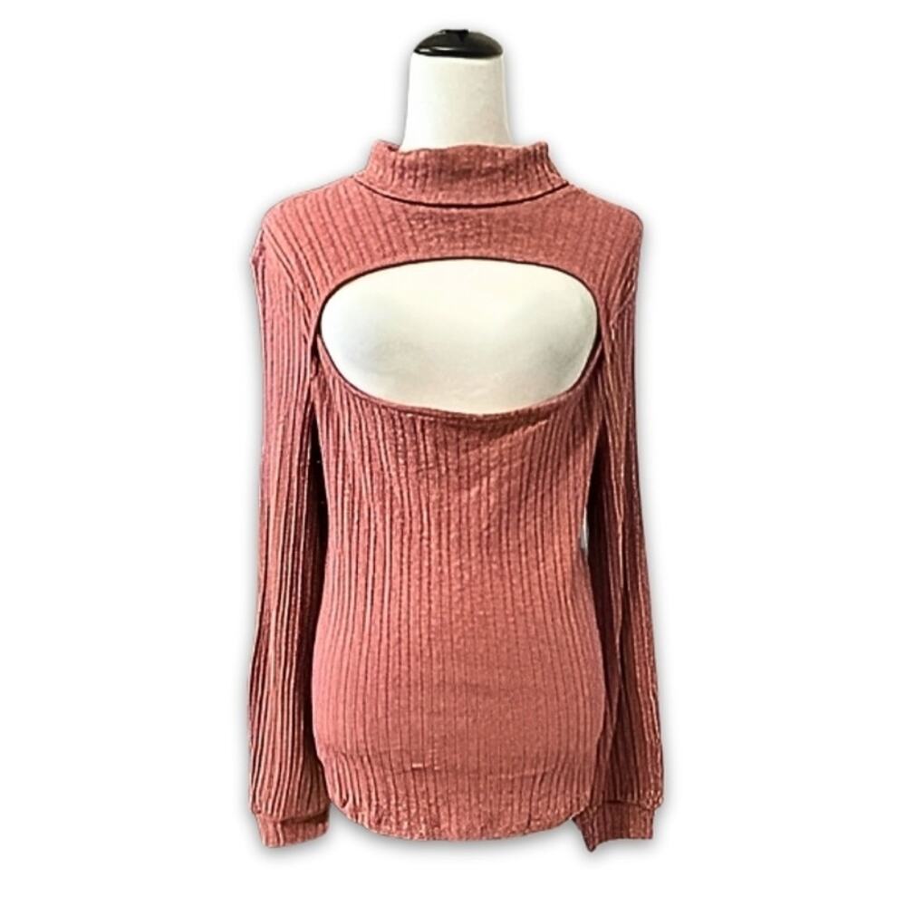 Bloomfield Sweater Cutout Turtleneck Long Bishop Sleeve Rust Pink Women's L NWOT
